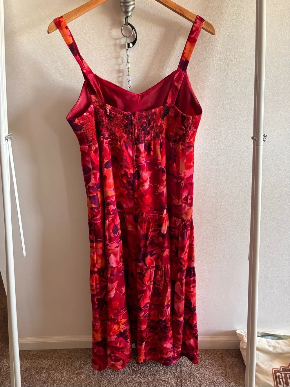 Studio 1940 Red Abstract Floral Tiered Midi Dress Size 14 V-Neck